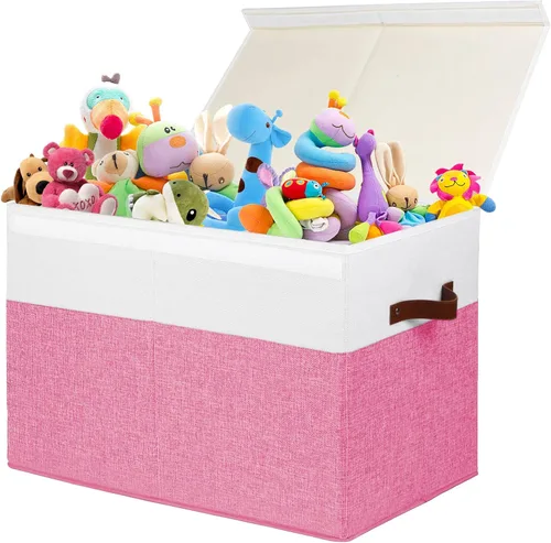 Gowee Caja grande de juguetes con tapa, caja de almacenamiento de juguetes resistente, cesta organizadora con divisores para niños pequeños, niños,