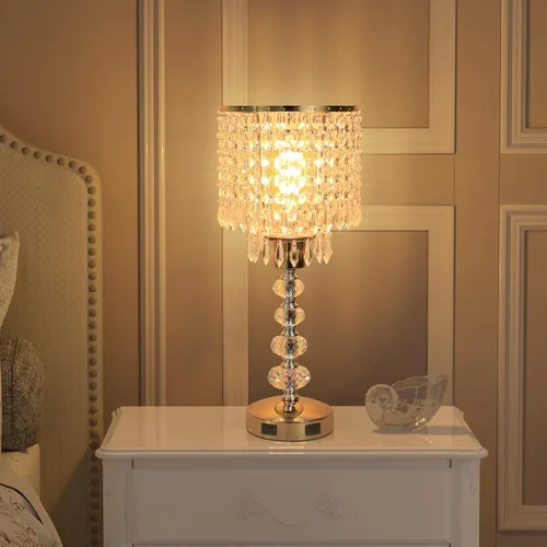 Miniatura 6 de Lámpara de mesa de cristal con control táctil, regulable de 3 vías, lámpara pequeña para mesita de noche con 2 puertos de carga USB, lámpara de mesa