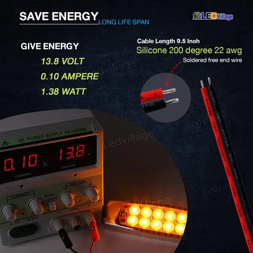 Miniatura 4 de Paquete de 20 (10 ámbar + 10 rojo) Luces LED de marcador lateral de 12 V con enchufe de 2 cables (CC), 12 luces LED para guardabarros, montaje