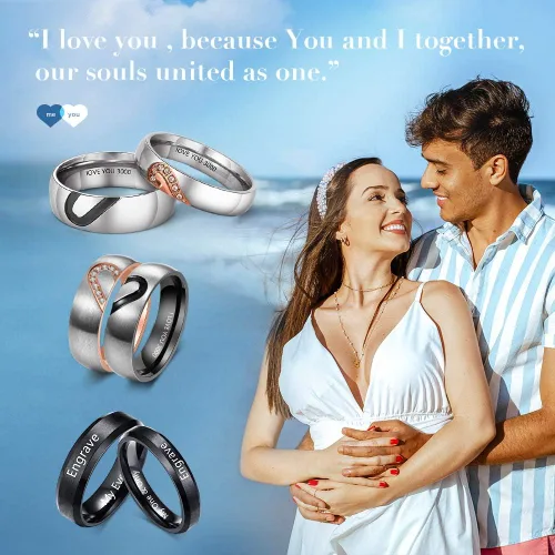 Miniatura 4 de OPALSTOCK - Juego de anillos de compromiso personalizados para parejas con corazón a juego para él y para ella