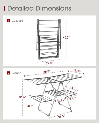 Miniatura 4 de Sakugi Escurridor de ropa, plegable de 2 niveles con alas ajustables en altura, para ropa y ropa de cama, estante independiente que ahorra espacio