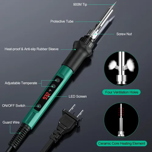 Miniatura 5 de Kit de soldador, pistola de soldadura de 70 W con pantalla digital LED, temperatura ajustable 356-932℉ Kit de soldadura para electrónica, incluye 5
