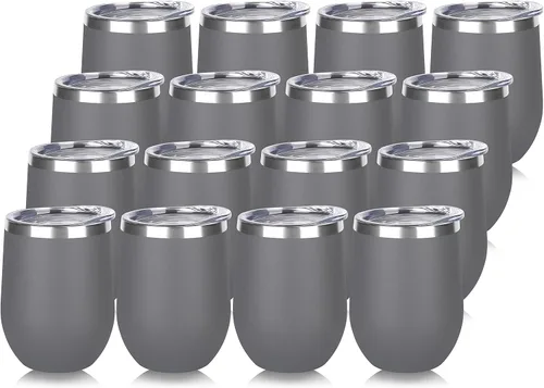 Miniatura 12 de DOMICARE - Juego de 8 vasos de vino de 12 onzas con tapa, hechos de acero inoxidable con aislamiento al vacío de doble pared, color celeste Azul