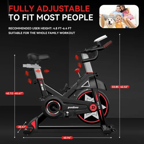 Miniatura 6 de pooboo - Bicicleta de ejercicio, bicicleta fija para gimnasio en casa, bicicleta de ciclismo de interior con cómodo cojín de asiento y soporte