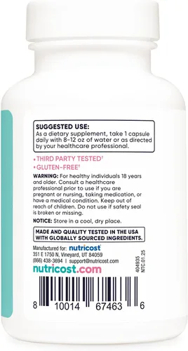 Miniatura 4 de Nutricost Ácido fólico para mujeres (vitamina B9) 1200 mcg, 120 cápsulas, con B12 y biotina, cápsulas vegetales, sin OMG y sin gluten