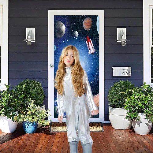 Miniatura 7 de Cartel de 35.4 x 72.8 pulgadas, universo misterioso, planeta, galaxia, patio, puerta, letrero de astronauta, cohete, tierra, planeta, astronomía