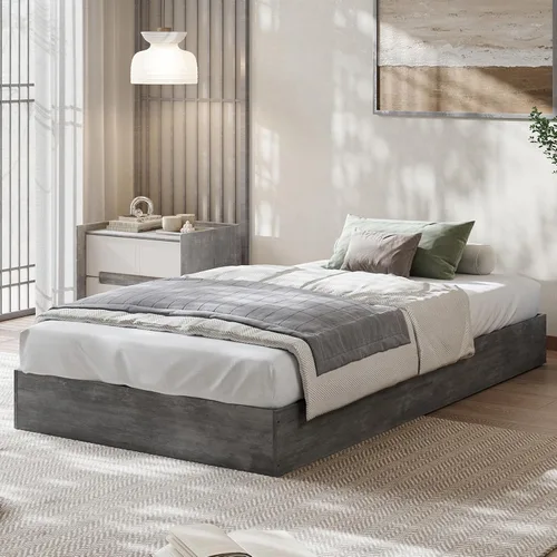 Miniatura 12 de GarveeHome - Marco de cama de plataforma de madera tamaño matrimonial, marco de cama de madera sin cabecero, soporte de listones de madera,