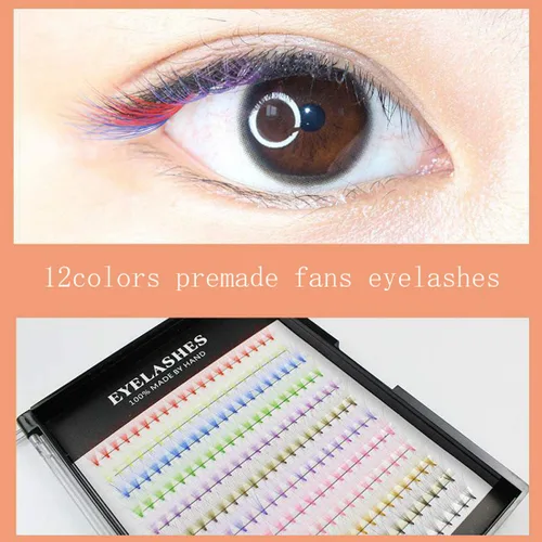 Miniatura 2 de 12 colores mezclados, 240 abanicos prefabricados 10D, extensiones de pestañas naturales de volumen largo, suaves y ligeras, coloridas pestañas