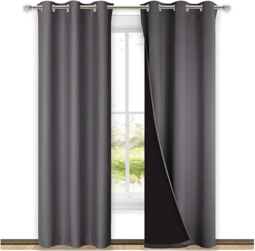 NICETOWN Paneles de cortinas grises de sombra total, par de cortinas opacas con aislamiento térmico y eficiencia energética para ventanas de sala de