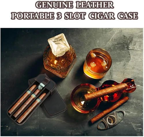 Miniatura 4 de CONTACTS Crazy Horse - Estuche de cuero para cigarros, caja de cigarros de viaje, 3 ranuras, funda para humidor, organizador portátil por Handmade