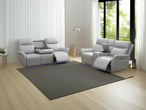 Miniatura 27 de Juego de sofá reclinable eléctrico, seccional de cuero transpirable beige, juego de muebles de sala de estar, 2 piezas, sofá reclinable eléctrico