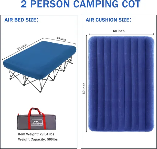 Miniatura 3 de KAMPKEEPER - Cama de Campamento, Camas de Campamento para Adultos, Cama Plegable de Campamento con Colchón de Aire Inflable y Bolsa de Transporte