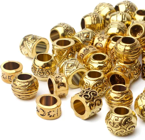 Miniatura 4 de 60 piezas de cuentas espaciadoras de agujero grande tibetanas de oro antiguo, cuentas redondas de tubo, espaciadores europeos rondelle para collar