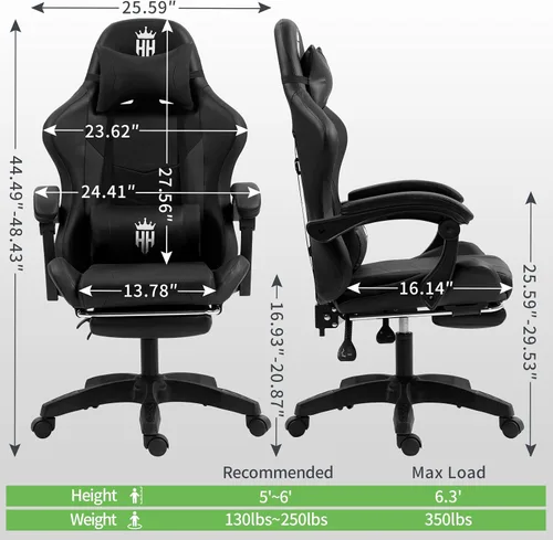 Miniatura 2 de Gaming Chair with Footrest Ergonomic Computer Chair for Adult, Adjustable Headrest, Lumbar Pillow, Large Size Reclining Gaming Chair Big and Tall