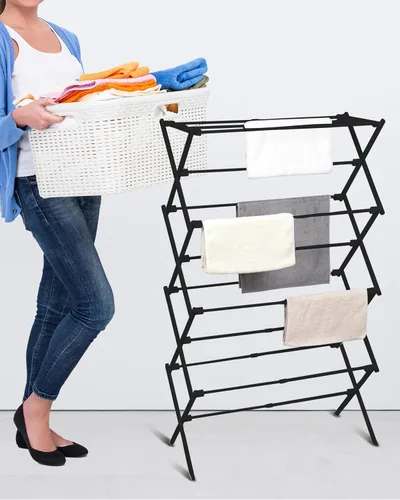 Miniatura 3 de ZOES HOMEWARE Tendedero de ropa de 4 niveles, 4 pies de alto plegable para secar ropa para interiores y exteriores, tendedero de ropa portátil Negro
