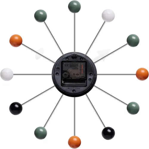 Miniatura 8 de Reloj de pared moderno de mediados de siglo con bola multicolor, silencioso, sin tictac, funciona con pilas, relojes de 13 pulgadas para sala