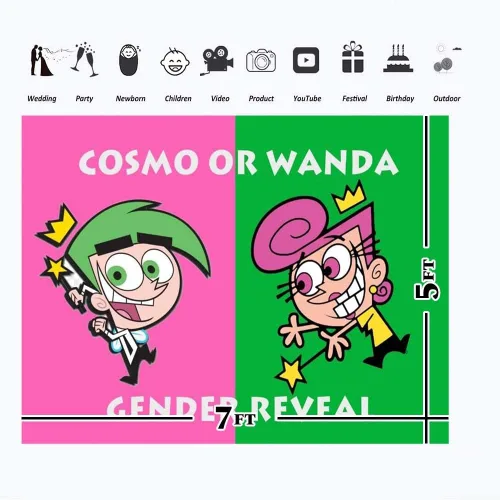Miniatura 2 de Cosmo o Wanda - Decoraciones de revelación de género de 7 x 5 pies, vinilo Cosmo o Wanda Baby Shower telón de fondo de fiesta de cumpleaños