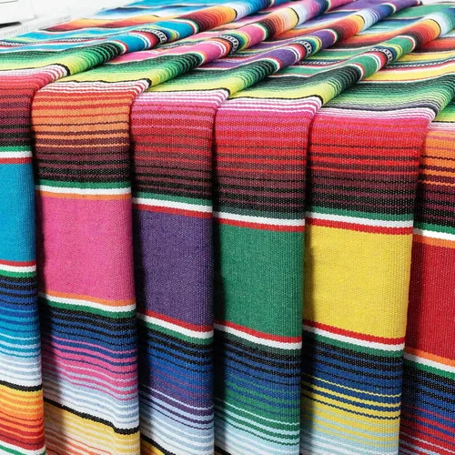 Miniatura 6 de Camino de mesa mexicano de 14 x 108 pulgadas, diseño de rayas de arcoíris, decoración temática de fiesta mexicana grande para fiesta del Cinco