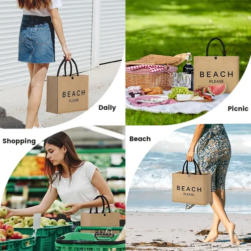 Miniatura 7 de Bolsa de playa grande para mujer, bolsa de playa tejida de paja impermeable, tejido de natación, gimnasio, compras, bolsa de viaje con botón