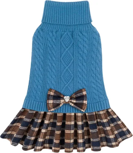 Miniatura 16 de KYEESE Suéter de punto grueso para perro, vestido de suéter para mascotas con corbatín, abrigos elásticos para mascotas, suéter suave para perros