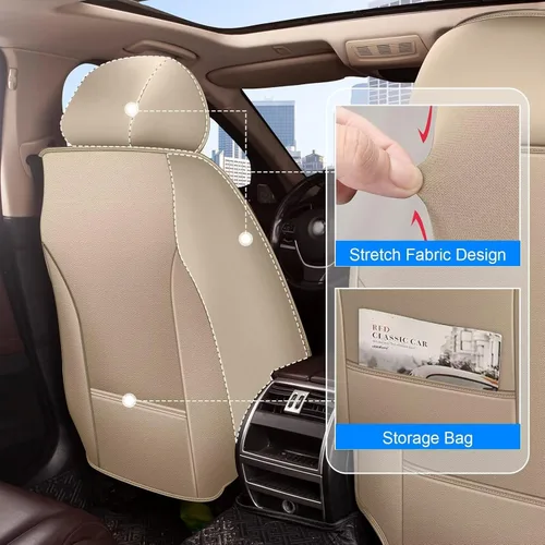 Miniatura 4 de IKABEVEM 2PCS Front Car Seat Covers Fit for GMC Acadia 2017-2026 Faux Leather Seat Cover Waterproof Seat Cushion Protector (Beige)