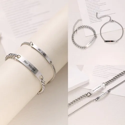 Miniatura 6 de Pulseras a juego, pulseras de pareja, regalos de aniversario para él y ella, novio y novia, pulseras de acero inoxidable, joyería de relación