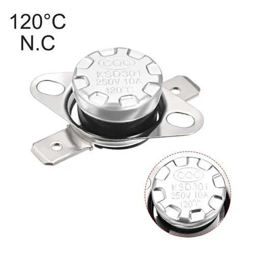 Miniatura 3 de 5Pcs Thermostat Temperature Control Switches 120/125 Celsius Degree 10A Normally Closed N.C 6.3mm Pin Right Switch KSD301(120 Celsius Degree)