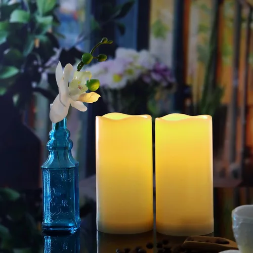 Miniatura 12 de 4 velas LED escalonadas sin flama, de pilas, impermeables, para exteriores, con temporizador, luz nocturna parpadeante de resina plástica, para Cera.
