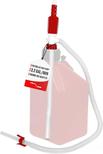 TERA PUMP TRM20-XL - Bomba manual de transferencia de combustible para latas de carreras, bomba sifón manual para latas Jerry, manguera de salida de