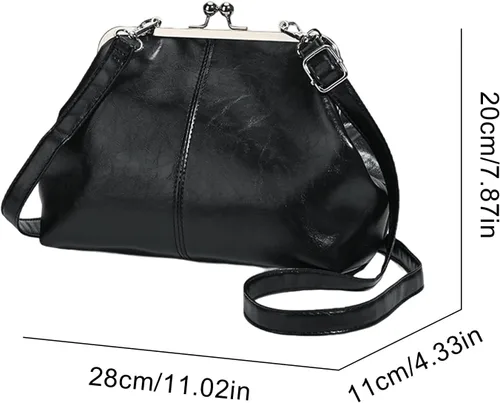 Miniatura 6 de Kiss Lock - Bolso cruzado vintage para mujer, de piel sintética retro, bolso de mano de noche, bolso grande marrón para otoño e invierno