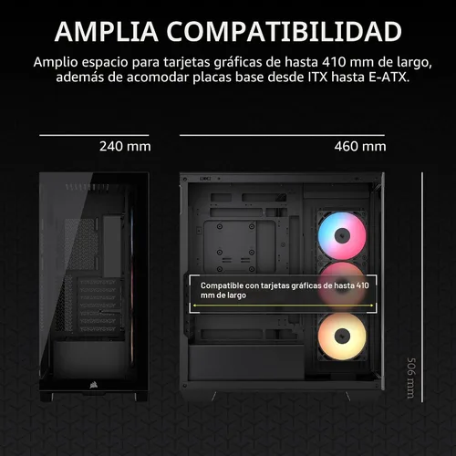 Miniatura 7 de Caja de PC CORSAIR 3500X RS-R ARGB de torre media – 3 ventiladores ARGB RS120-R preinstalados, brazo anti-hundimiento para GPU, compatible con hasta