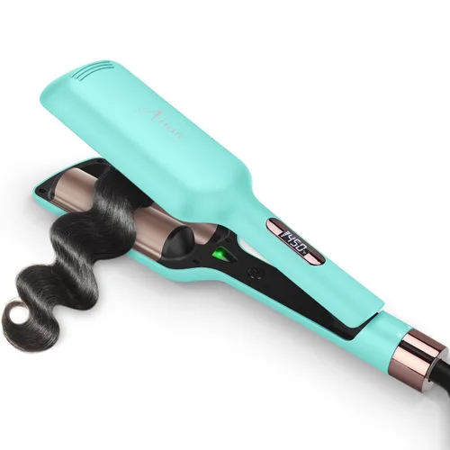 32mm (1.25") Aima Beauty Twins Sirena Ondas Sueltas Rizador de Cabello, Rizador de 2 Barriles con Protección Anti-Quemaduras, Rizador de Pelo, Verde
