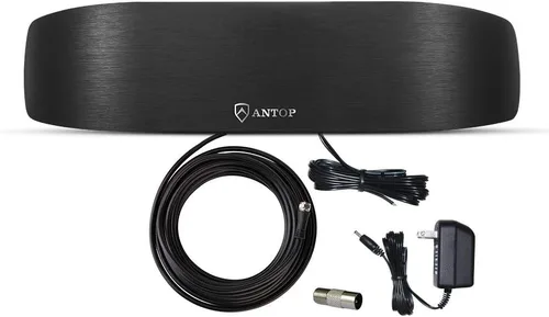 Antop Antena de radio para interiores de alta ganancia, antena AM FM multidireccional amplificada de 50 millas con amplificador de señal y filtro 4G