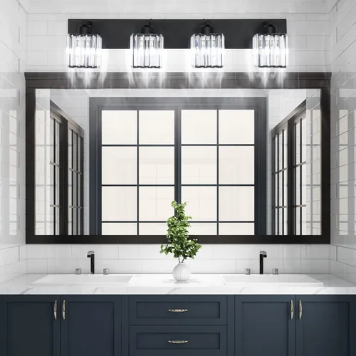 Miniatura 5 de Aipsun Accesorios de Luz Negros para Tocador de Baño Lámpara de Tocador Moderna de Cristal para Baño 4 Luces (Excluye Bombilla)