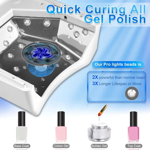 Miniatura 4 de IMENE - Lámpara de uñas profesional LED UV, inalámbrica, 72 W, luces UV para uñas de gel con ventilador, secadora de uñas recargable con mango