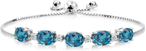 Gem Stone King Pulsera de tenis de plata de ley 925 con topacio azul Londres y topacio blanco para mujer (7.84 quilates, piedra natal de piedras