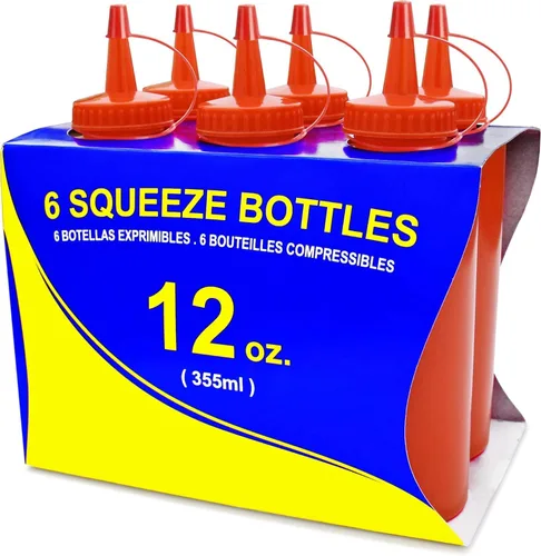 Miniatura 12 de New Star Foodservice 26283 - Botellas exprimibles de plástico, 8 onzas, rojas, paquete de 6