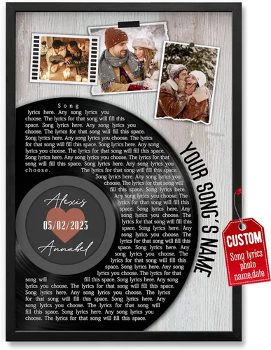 Miniatura 29 de H-DEWALL Póster personalizado de letras de canciones, regalo de boda único para parejas, personaliza con tus propias fotos, nombres y fecha, sin