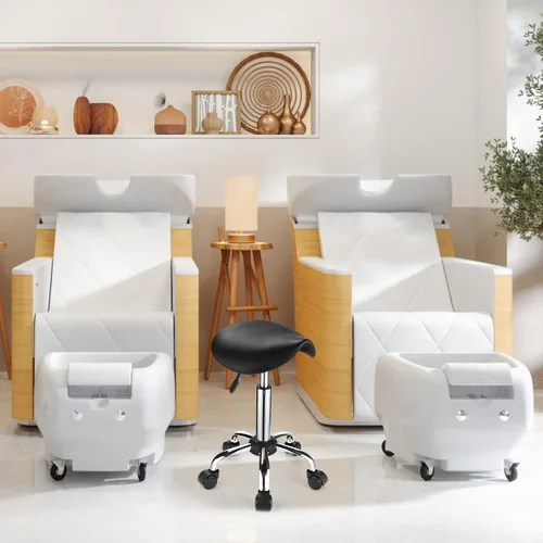 Miniatura 2 de Silla de montar con ruedas de cuero PU silla giratoria ajustable altura silla negro
