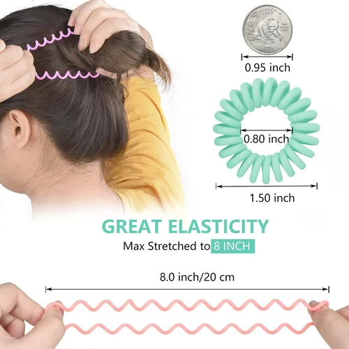 Miniatura 4 de TIZZYT Lazos para el cabello en espiral básicos, sin arrugas, 18 unidades, color macarrón