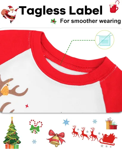 Miniatura 2 de DAUGHTER QUEEN Pijamas de Navidad para niños y niñas de 18 meses-12 años, ropa de dormir 100% algodón