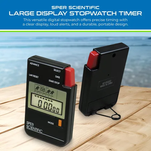 Miniatura 2 de Sper Scientific Cronómetro digital de pantalla grande con funciones de reloj y alarma 810022 - Temporizador LCD fácil de leer, cronómetro duradero