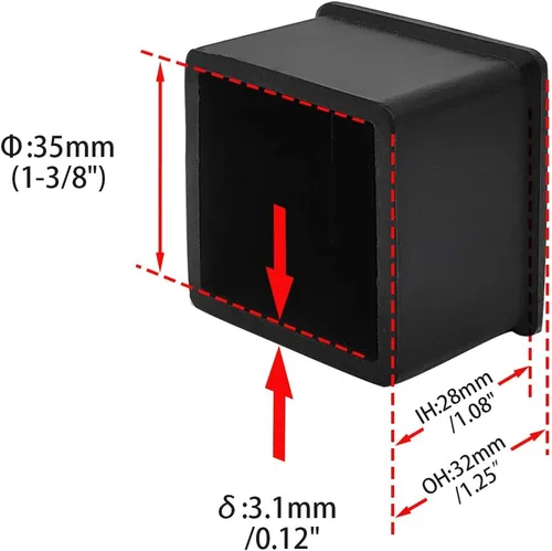 Miniatura 2 de Flyshop Tapas cuadradas de goma antideslizantes para patas de silla, protectores de suelo para muebles, 1-3/8 pulgadas x 1-3/8 pulgadas, color negro