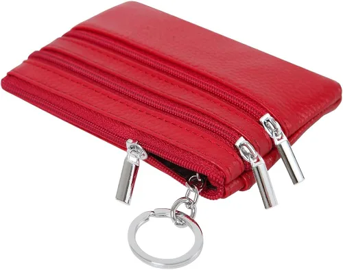 Miniatura 5 de Monedero de cuero auténtico para mujer, con llavero