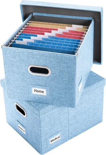 Miniatura 13 de PRANDOM Caja Organizadora de Archivos - Juego de 2 Cajas Plegables Decorativas de Lino para Almacenamiento de Archivos Colgantes con Tapas para Gris