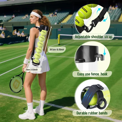 Miniatura 4 de Hikeen Tubo de recogida de pelotas de tenis duradero con 6/12 pelotas de tenis, recogida rápida y almacenamiento, tubo de pelota de tenis con correa