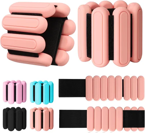 Miniatura 8 de Juego de 2 pesas ajustables para muñeca y tobillo (1 libra cada una), pulseras de peso de silicona de alta calidad, para yoga, pilates, Negro