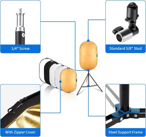Miniatura 3 de Selens Kit de soporte reflector de luz de 24 x 36 pulgadas/23.6x35.4 in, multidisco plegable 5 en 1 con soporte para fotografía de luz y soporte