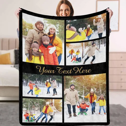 Miniatura 22 de YESCUSTOM Manta personalizada con texto fotográfico, manta personalizada con mis propias imágenes para Navidad, familia, mamá, papá, perro