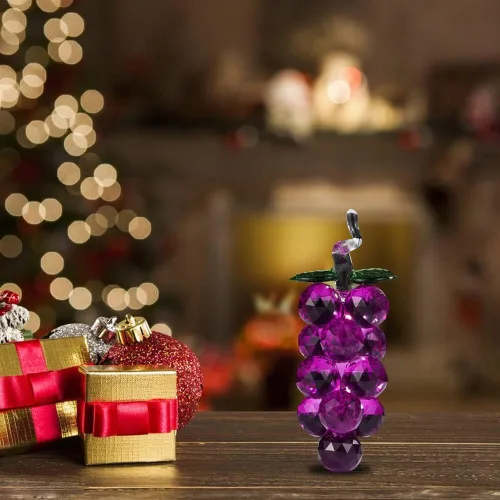 Miniatura 2 de JOONOR Adorno decorativo de estatua de uva de cristal morado, figura de cristal de fruta artificial, pisapapeles de mesa, adorno de cristal